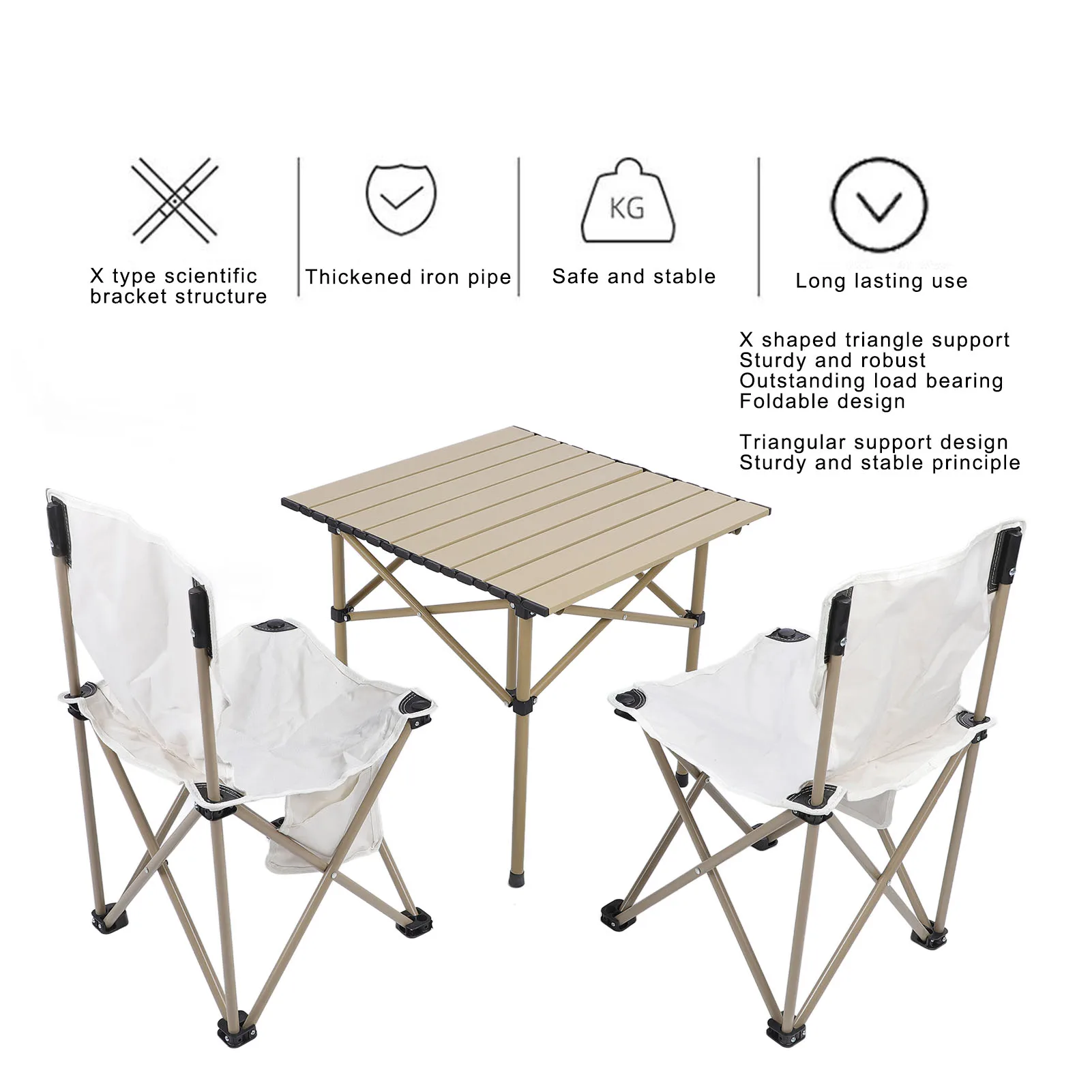 Portable Table Chairs Lightweight Camping Table Chairs Ergonomic Stable High Load Bearing with Storage Bags Outdoor JJ35