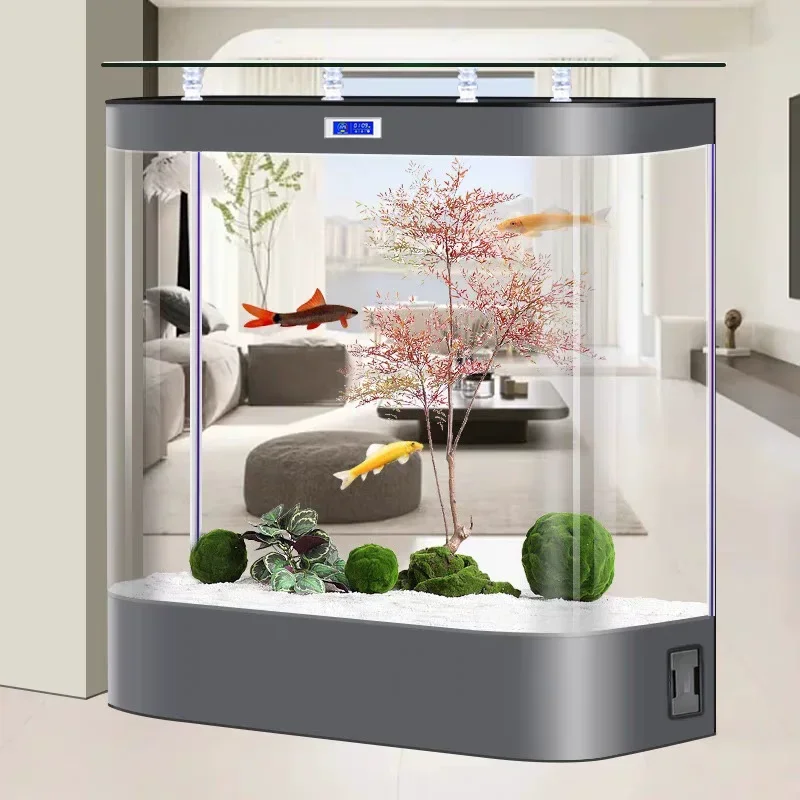 Household living room medium double round glass goldfish tank ecological automatic circulation filter aquarium