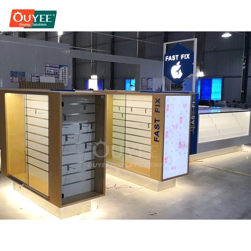 custom.Commercial Furniture Supplier Wall Shelving Glass Showcase Mobile Store System Eco Material Phone Shop view 4