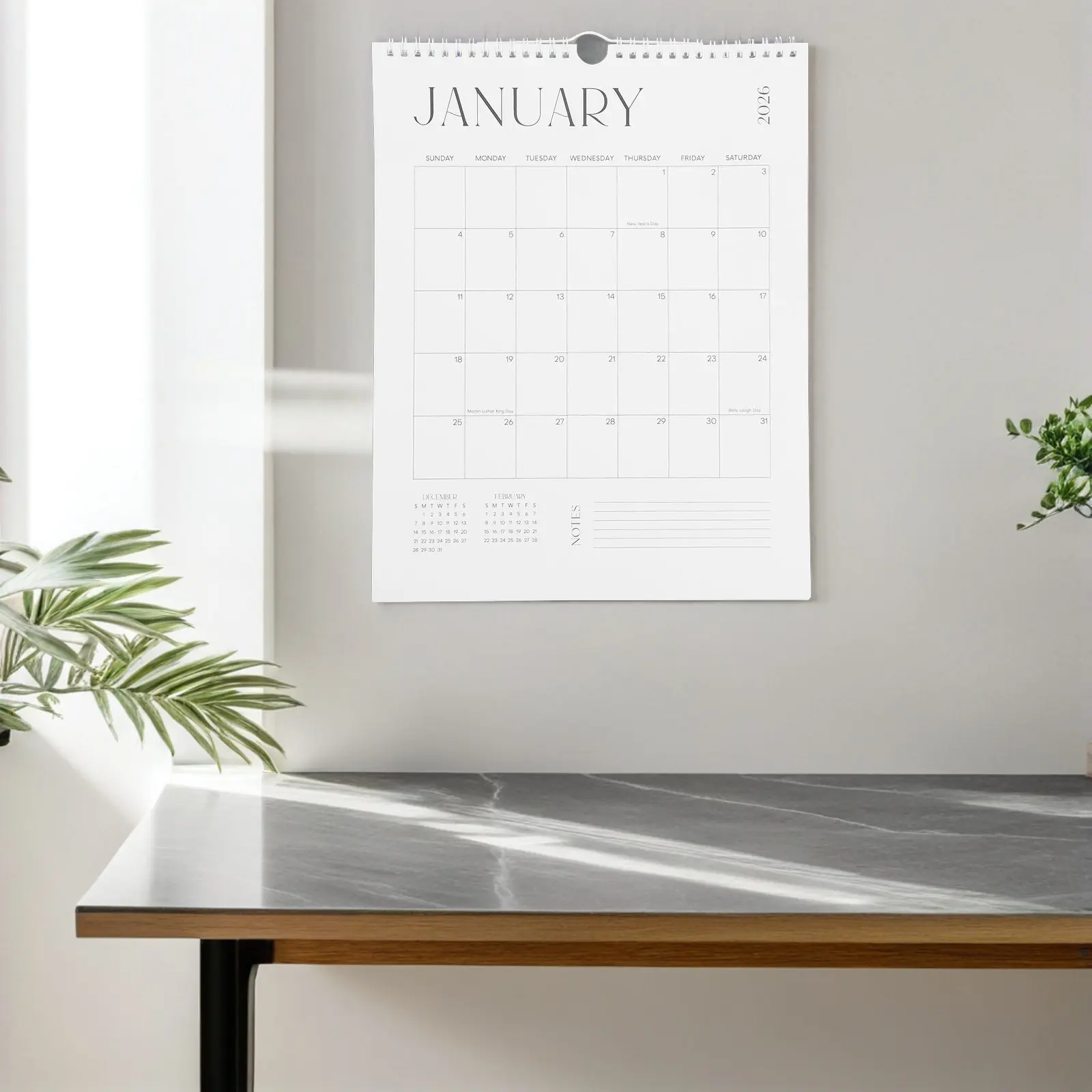 18-Month Hanging Wall Calendar 2025-2026 July Through December 2026 Modern Aesthetic Design Spacious Grids for Daily Planning