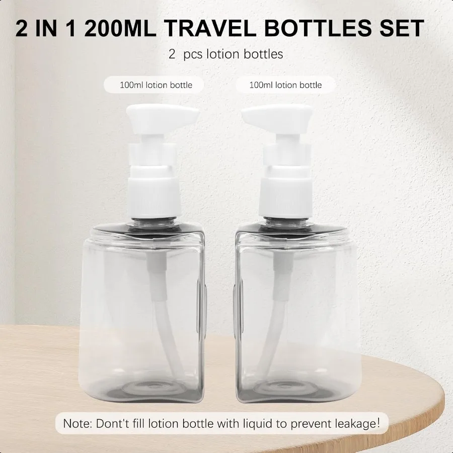 زجاجات السفر المقاومة للتسرب والقابلة لإعادة الملء ومعتمدة من إدارة الملاحظات بحجم السفر 2 في 1 حاويات زجاجات سائلة مع ملصقات ومضحكة