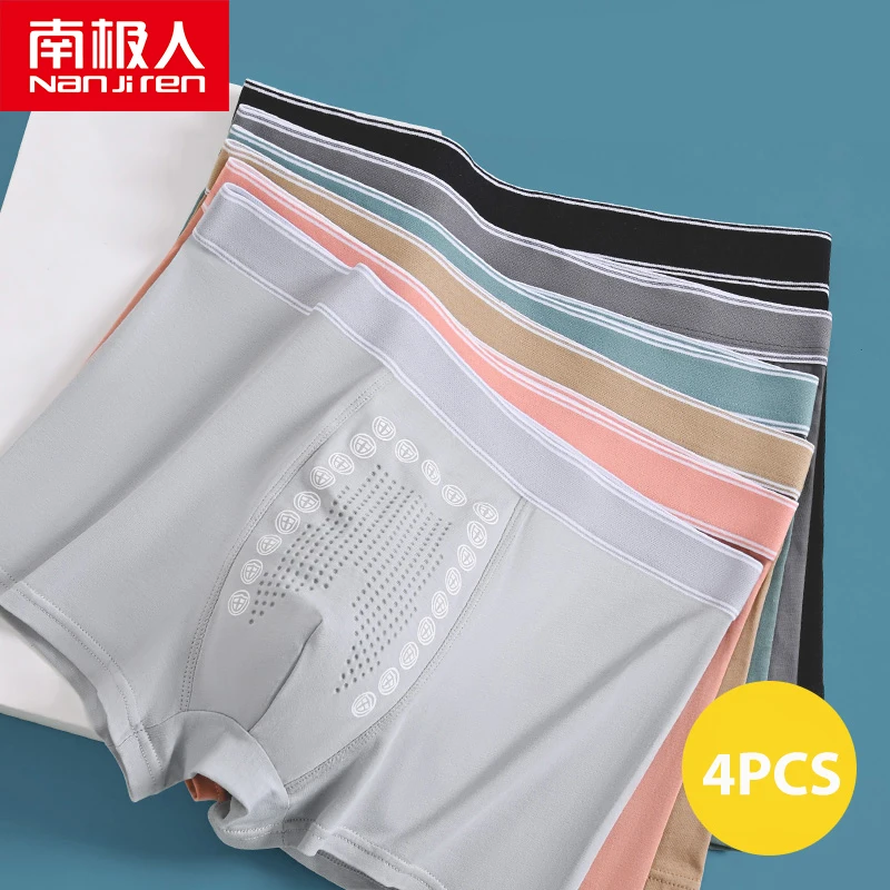 

Nanjiren No Trace Men Underwear Graphene Antibacterial Boxer Cotton Solid Underpants Fast Dry Breathable Cool 4pcs Male Panties