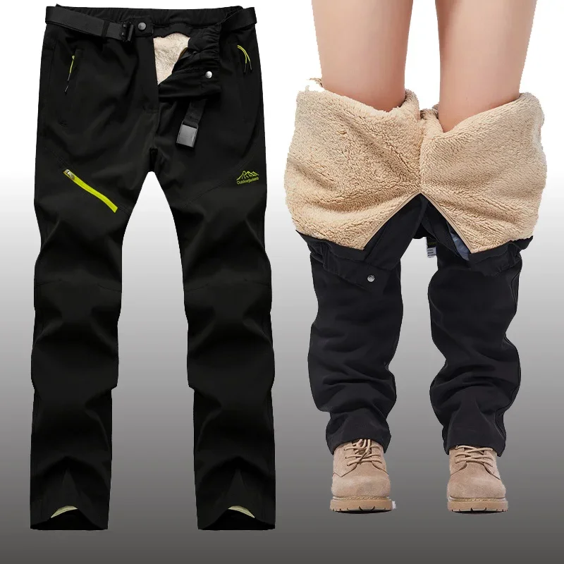 

Зимние толстые теплые уличные брюки, мужские тактические непромокаемые длинные брюки, треккинговые брюки для кемпинга, съемная меховая подкладка, бархатная внутренняя часть
