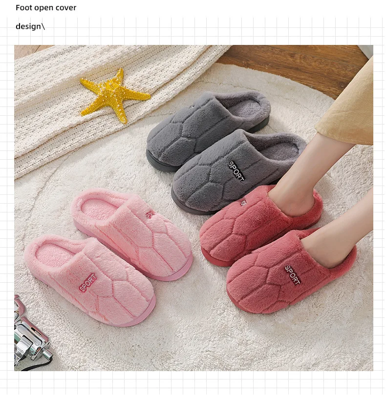 Winter-Plüsch-Hausschuhe für Paare – rutschfeste Hausschuhe mit dicker Sohle, warme, mit Fleece gefütterte Innenrutschen für Männer und Frauen – Detail 10