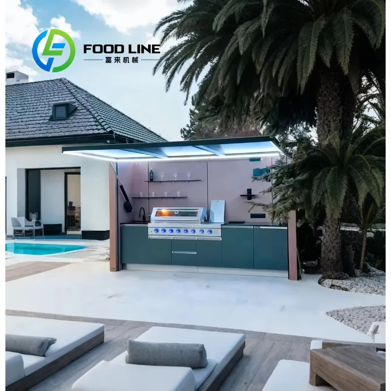 Customized Contemporary Modular Prefabricated Outdoor Mobile Kitchen Unit Wind Rain Resistant Storage Cabinet