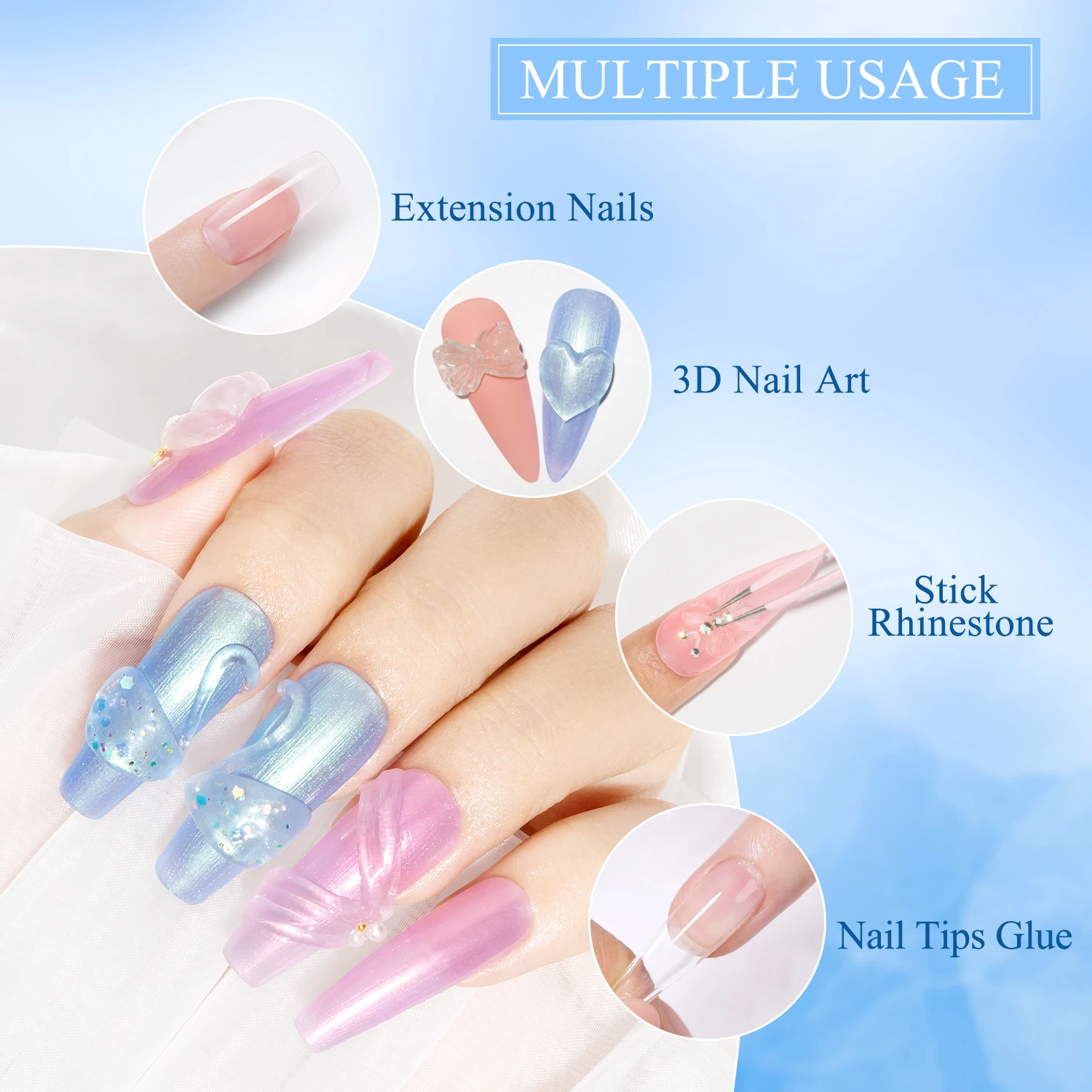 MIZHSE 30G Solid Builder Gel Kit Quick Extension Nail Gel Non Stick Hand Clear 3D Nail Art Decoration Gel With Fake Nails Set