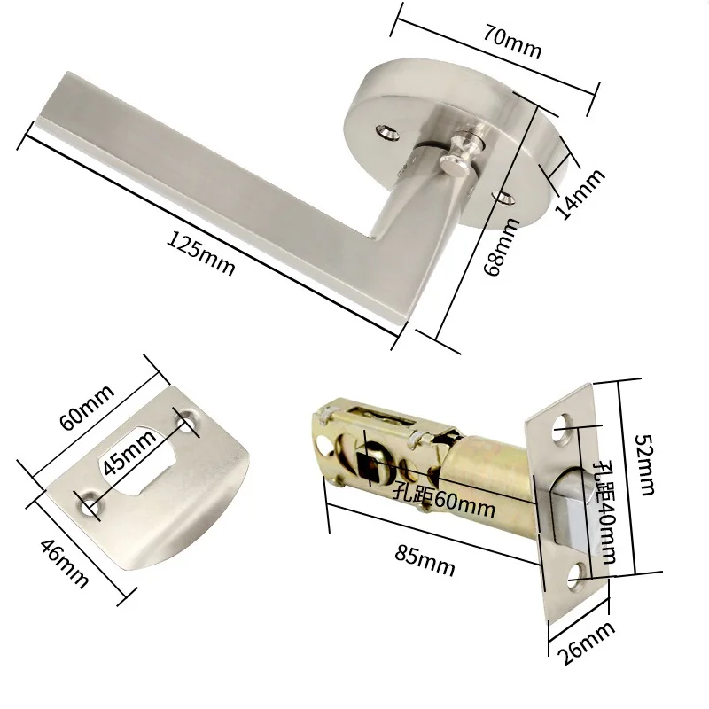 Black Door Handle Door Handle Lock Square Channel Privacy Mask Interior Bedroom Room Bathroom Three-Bar Spherical Lock Home Lock