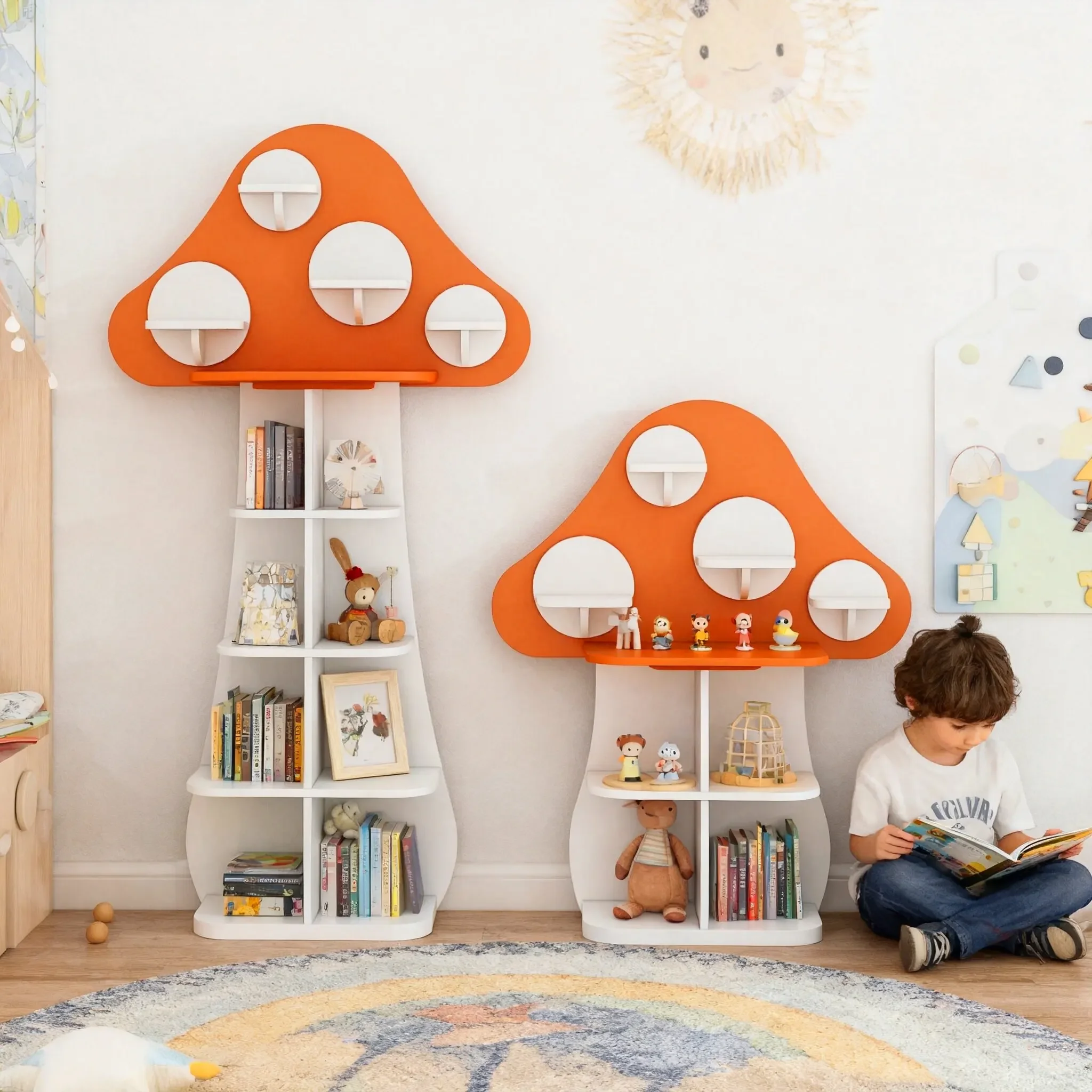 Corner bookshelf floor-to-ceiling cartoon children's toys picture book shelf model room background decoration