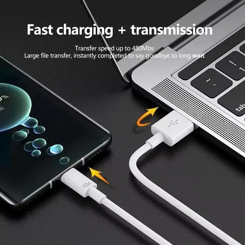 Type C Cable 10A Super Fast Charging Data Cord Mobile Cell Phone USB C Quick Charging Cord Wire Line for Xiaomi Huawei Samsung