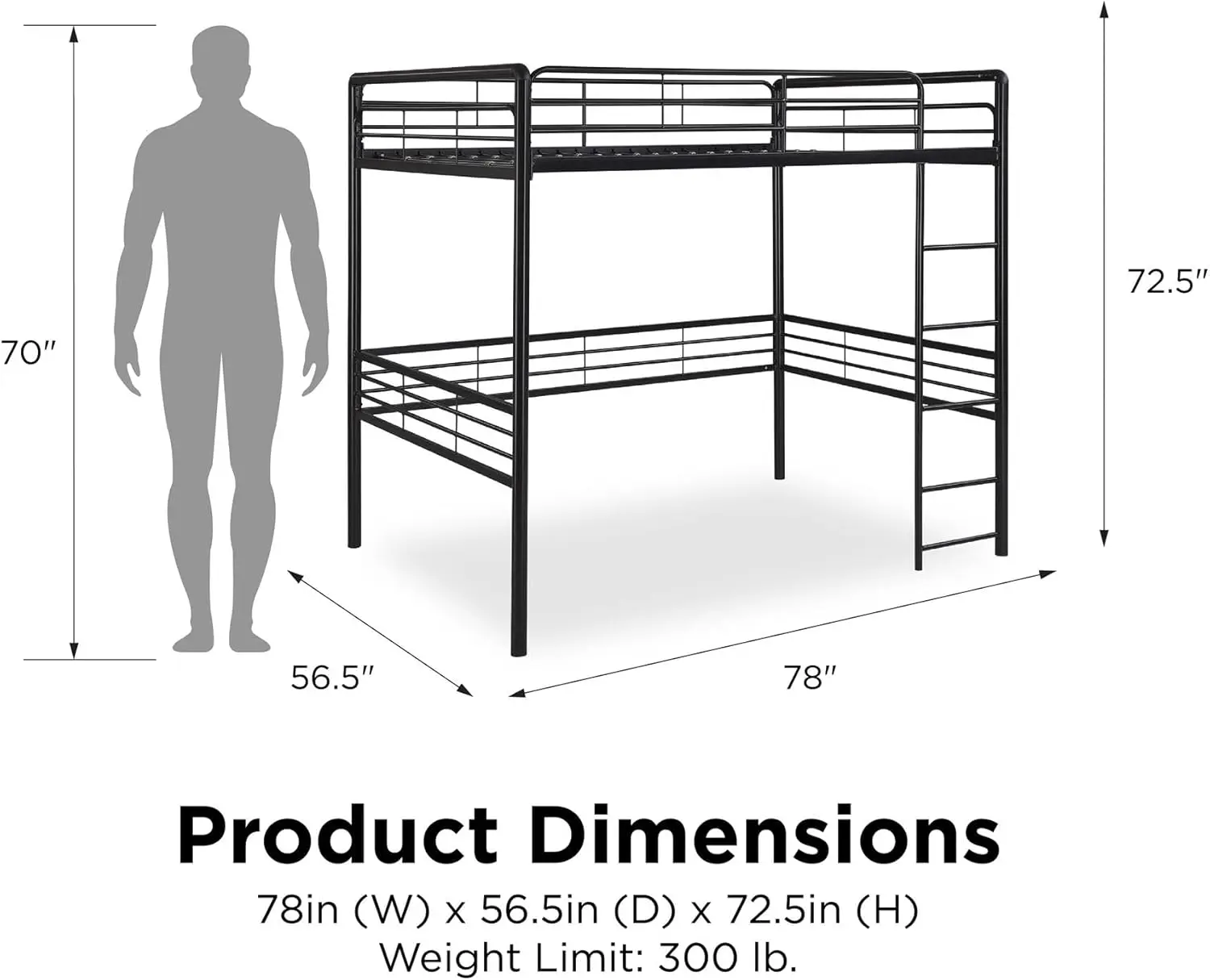 Volledig Metalen Loft Bed Met Ladder Ruimtebesparend Ontwerp, Zwart