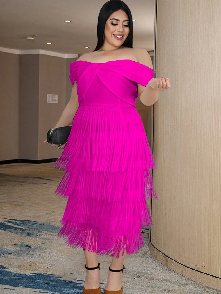 

Wmstar Dress Women Wholesale Sexy Strapless Backless Fringed Dresses Flowing Plus Size for Woman Summer 2025 One Pieces Chothe