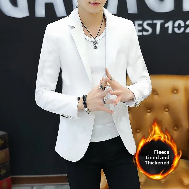 

Men's Faionable Fce Lined Thiened Autumn Winter Suit Slim Fit Single Breasted Jaet Urban Sle Long Sve Color