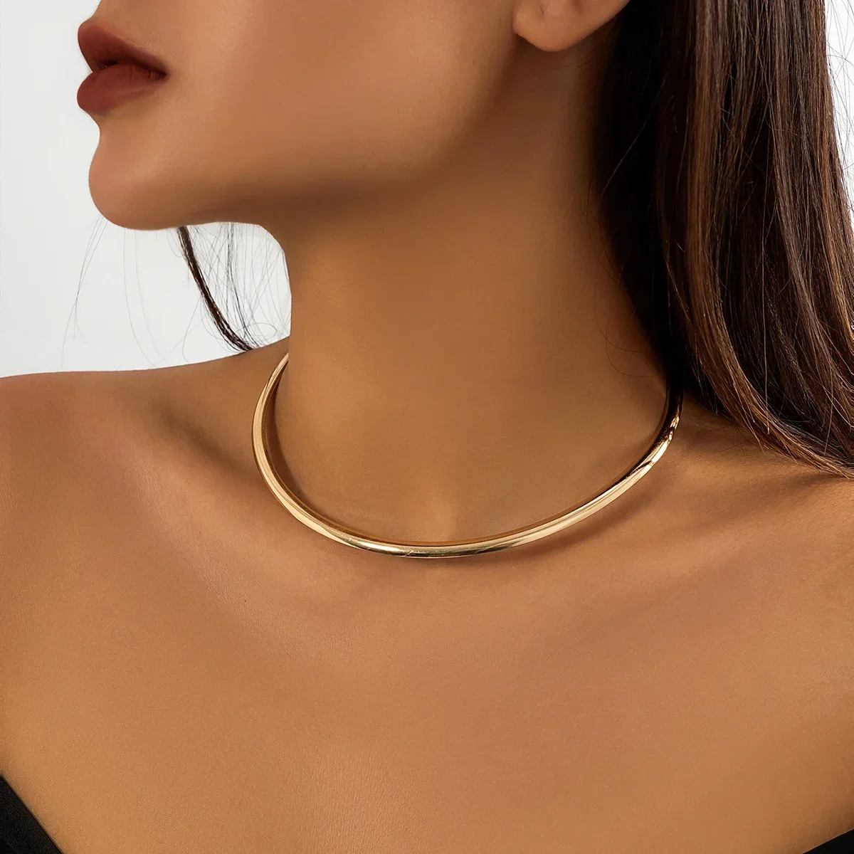 Lacteo Simple Gold Color Metal Iron Chain Necklace Collar for Women Ladies Jewelry On The Neck Choker Torques Wedding Party New