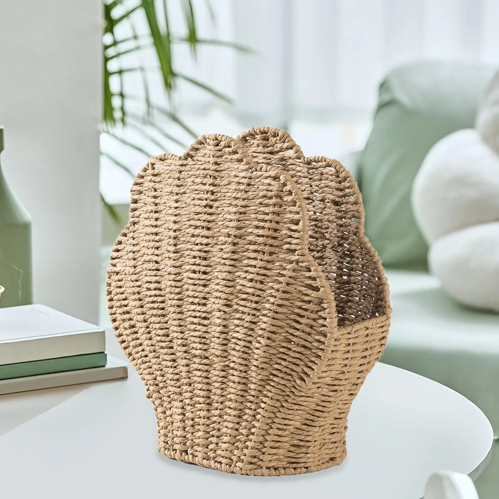 Woven Storage Basket Shell Shape Multipurpose Decorative Container for Farmhouse Living Room Pantry Bathroom Kithchen Tool