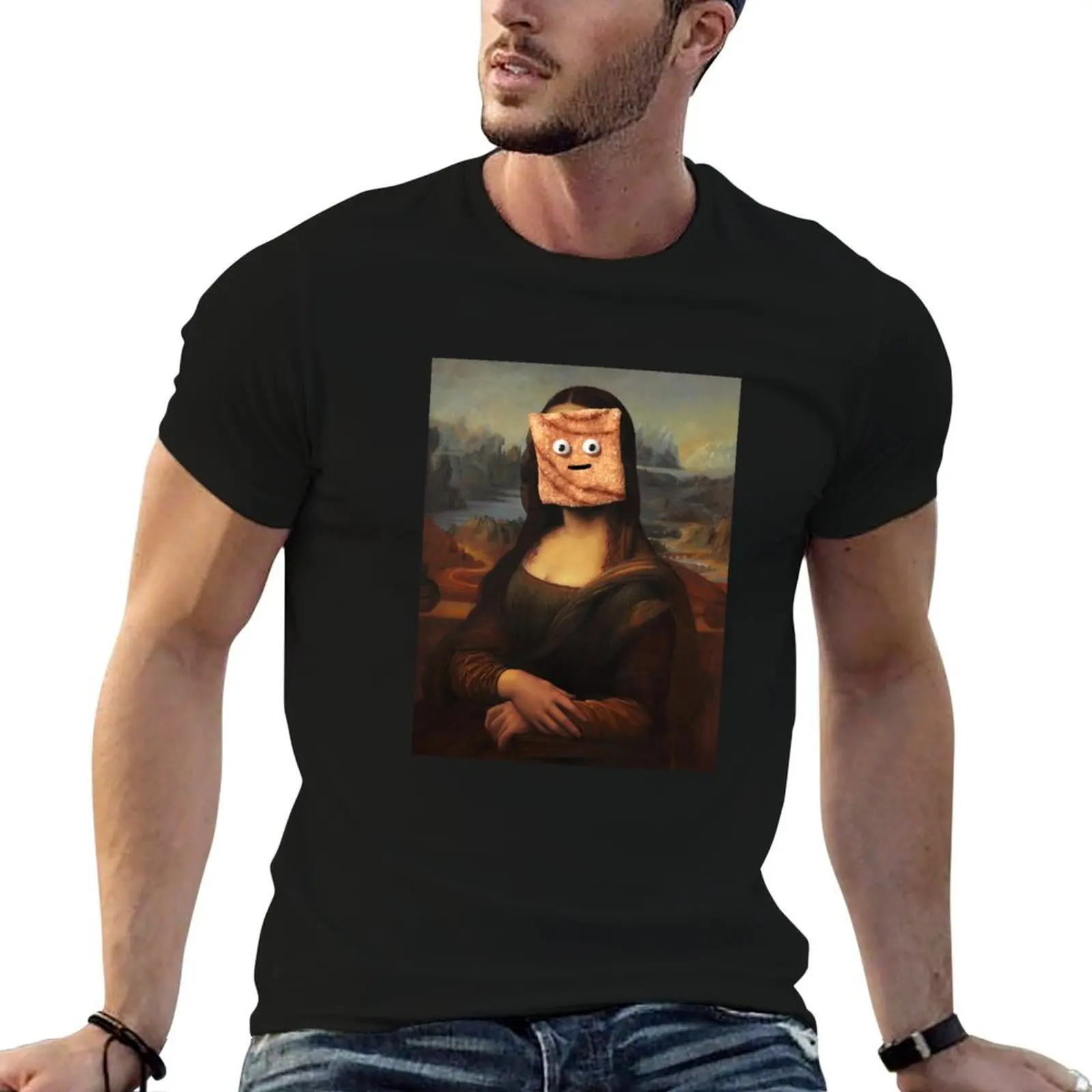 Mona Lisa Cinnamon Toast Crunch T-Shirt Basic Casual Wear Short Sleeve Top