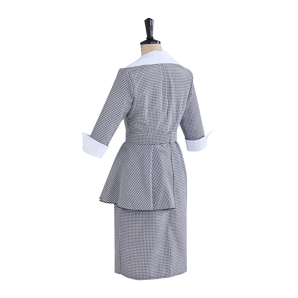 I love Lucy Cosplay Costume Lucy McGillicuddy Ricardo Lucy Stripes Collared Coat Skirts Set Women Halloween Carnival Party Cloth view 5