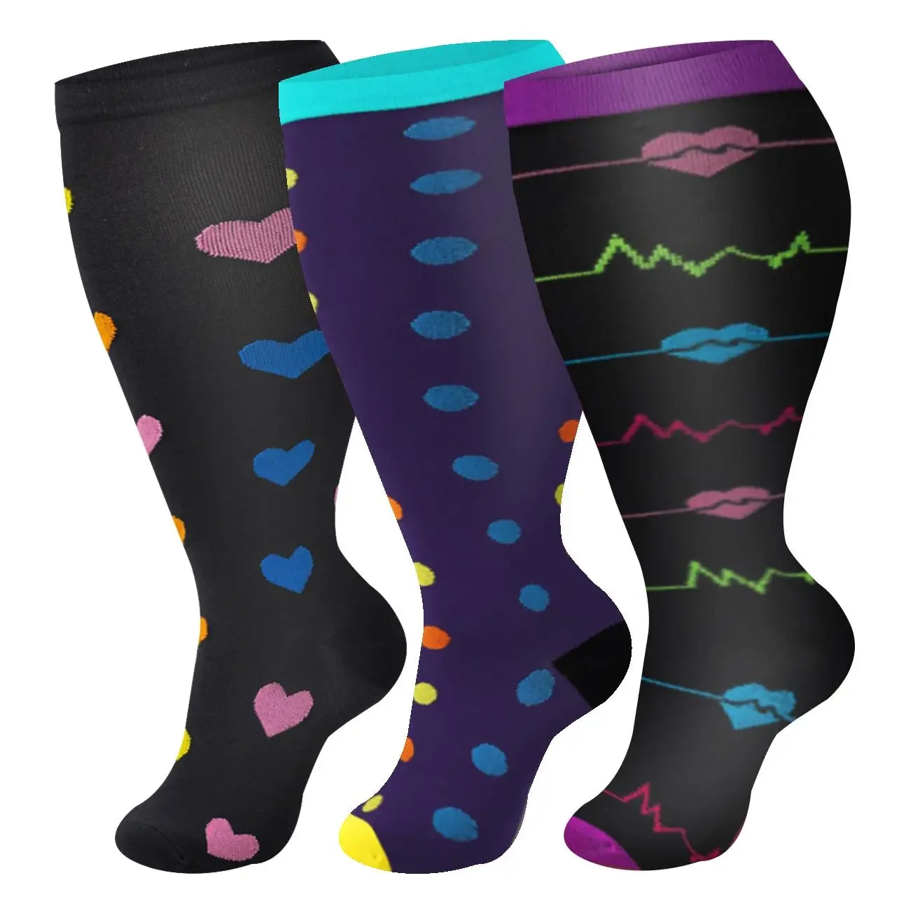 3 Pairs Women's Oversized Compression Socks, Relaxed Fit Design with Soft Lightweight Fabric, Comfortable for Everyday Casual and Regular Daily Use Soft Comfy Hosiery Breathable