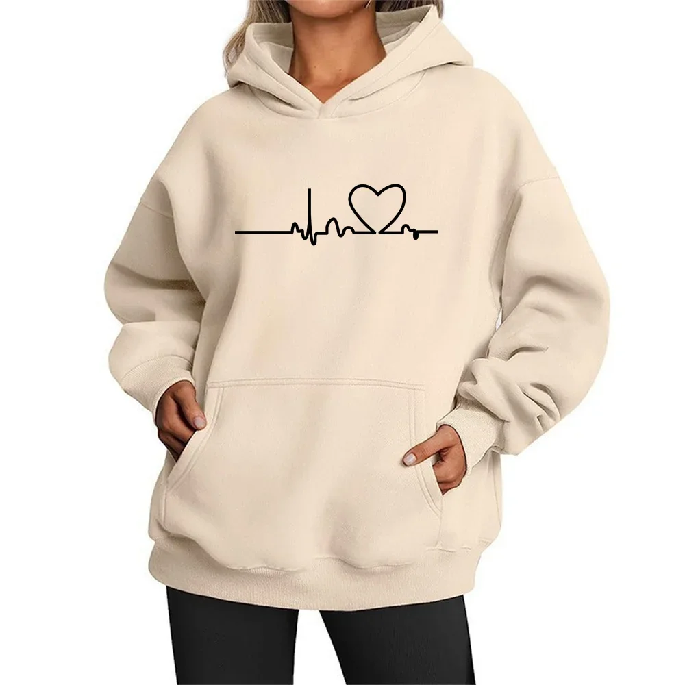 

New Product Women's Sweater Heartbeat Love Printed Hoodie New Autumn/Winter sweatshirt Warm and Comfortable oversized hoodie