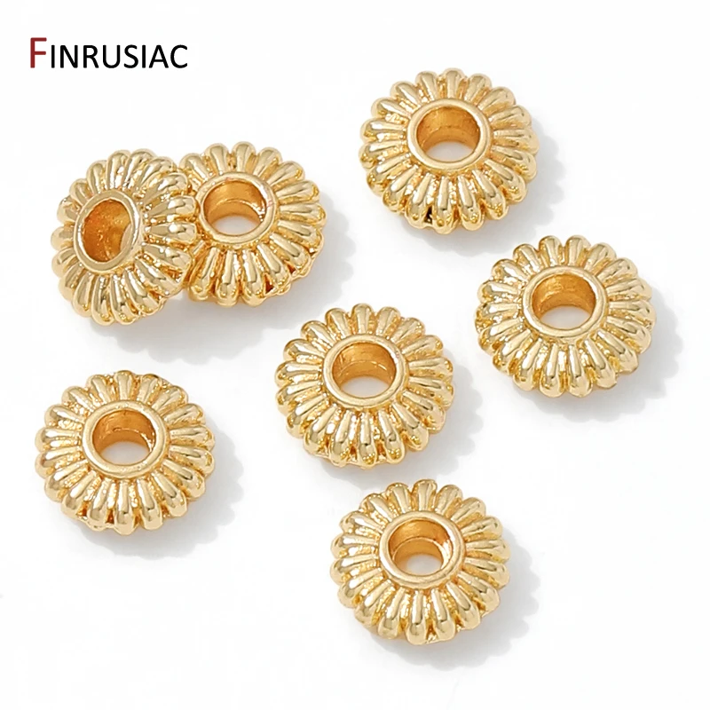 14K مطلية بالذهب النحاس مخطط شقة خزر عازل ، فواصل للخرز ، فضفاض الخرز سوار ذاتي الصنع قلادة صنع الملحقات