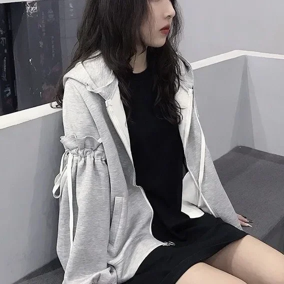 Korean Fashion Loose Women's Zip Up Hoodie Coat 2025 Autumn New Harajuku Hoodies Women Sweatshirt Streetwear Y2k Clothes