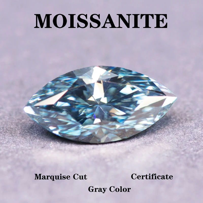 

Marquise Gray Color Moissanite Stone Artificial Gemstone Advanced Extremely Shiny Jewelry Rings Earrings Making with Certificat