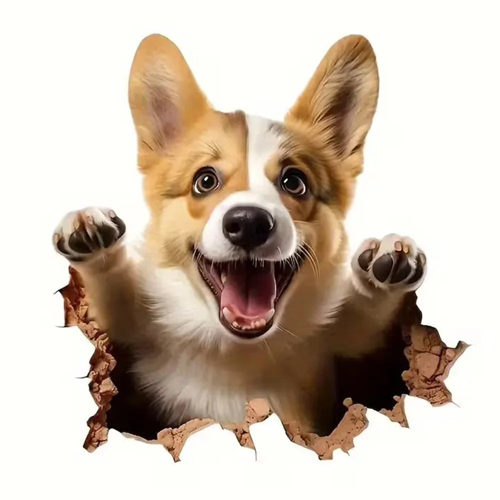 Adorable Corgi Dog Waterproof Vinyl Car Decals for Windows, Bumper, Exterior Decorative Accessories, Blocking Scratches Stickers