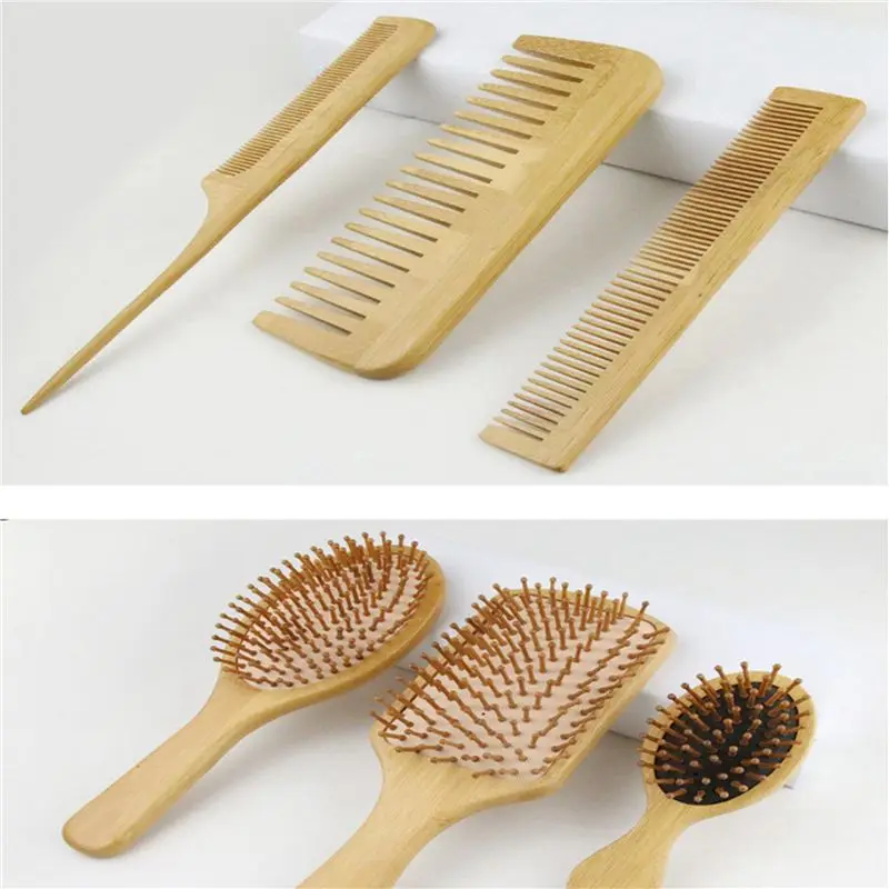 SYW-30PC Wood Comb Healthy Paddle Cushion Hair Loss Massage Brush Hairbrush Comb Scalp Hair Care Healthy Bamboo Comb