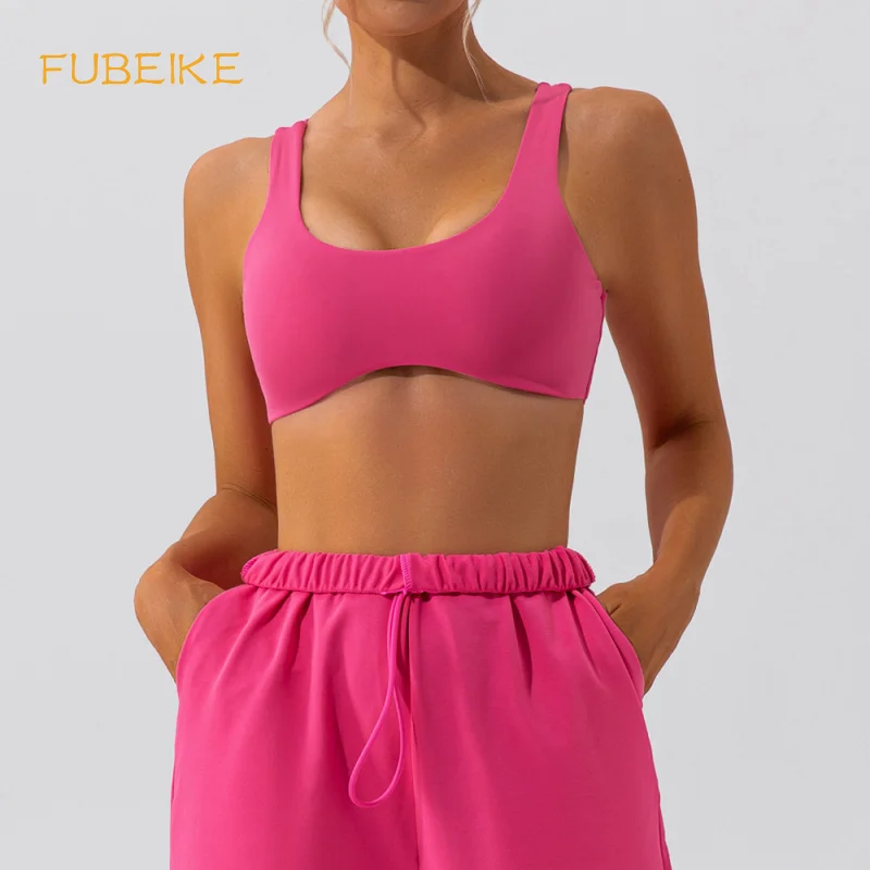 FUBEIKE Gym Top Yoga Clothes Tight Rose Red Sports Underwear Women's Training Running Quick-Drying Workout Yoga Seamless Bra