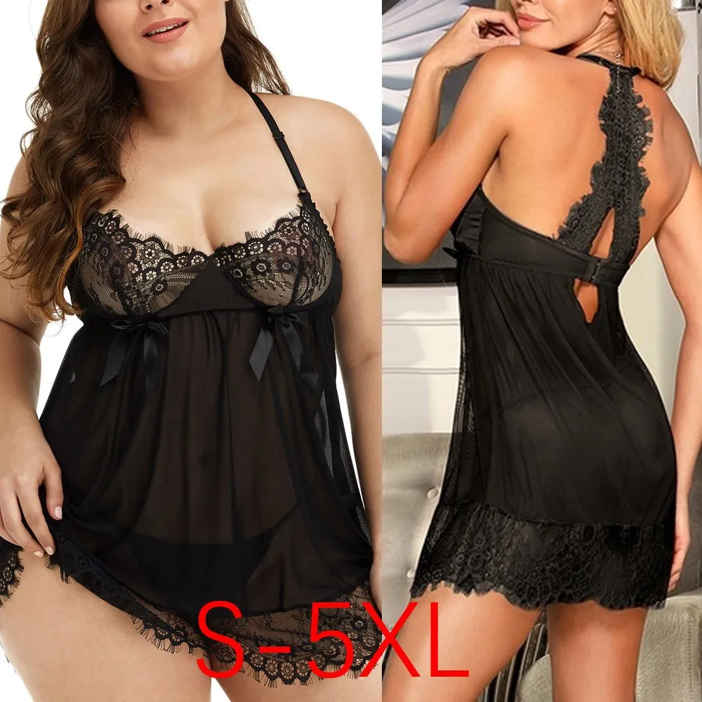 

Plus Size Women Sexy Lace Nightdress Backless Cut Out Nightgown Sleepwear Lingerie Dress Spaghetti Strap Sleeping Mini Dress