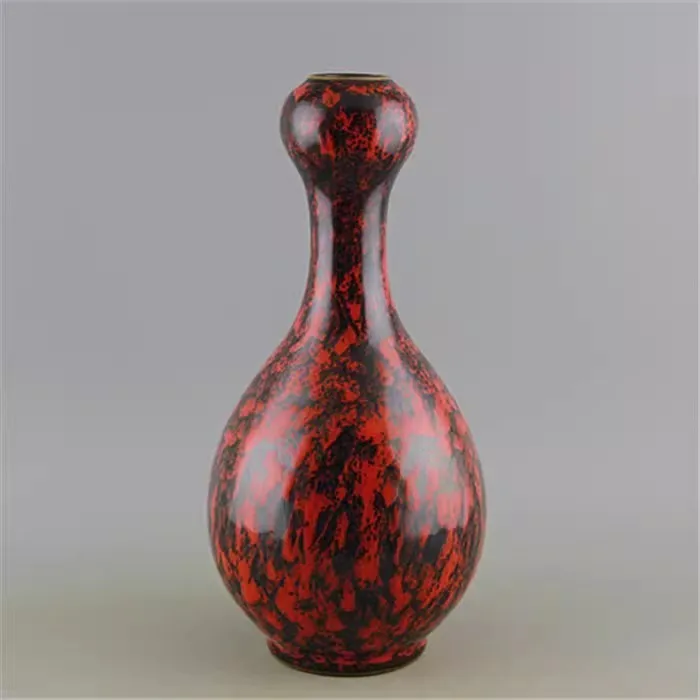 Chinese Jun Kiln Red Glaze Porcelain Vase Qing Yongzheng Black Stripe 10.5 