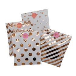 5pcs Rose Gold Foil Polka Dot Chevron Star Paper Candy Gift Cookie Bags Wedding Decoration Happy Birthday Party Table Supplies
