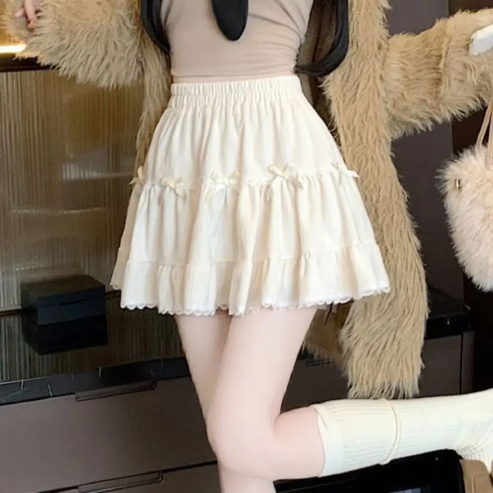 High Waist Girls Short Mini Skirt with Safety Pants Loose Bowknot A-line Skirt Cake Dress Ruffle Lace Pleated Mini Skirts Girls