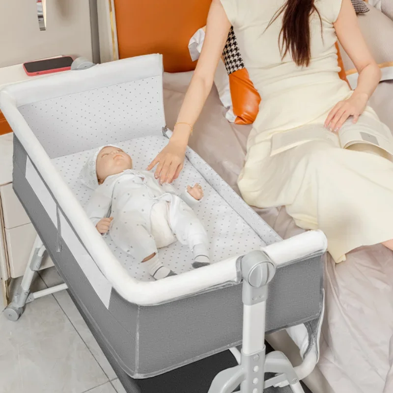 Multi Functional Baby Crib with Foldable Height Adjustment Splicing, Portable and Movable Bedside Swing, Cradle, Sleeping Bed