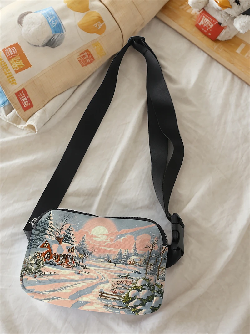 قطعة واحدة، حقيبة كروس أنيقة قابلة للتعديل مع مشهد ثلجي شتوي، حقيبة خصر رياضية محايدة، مناسبة للجري #3