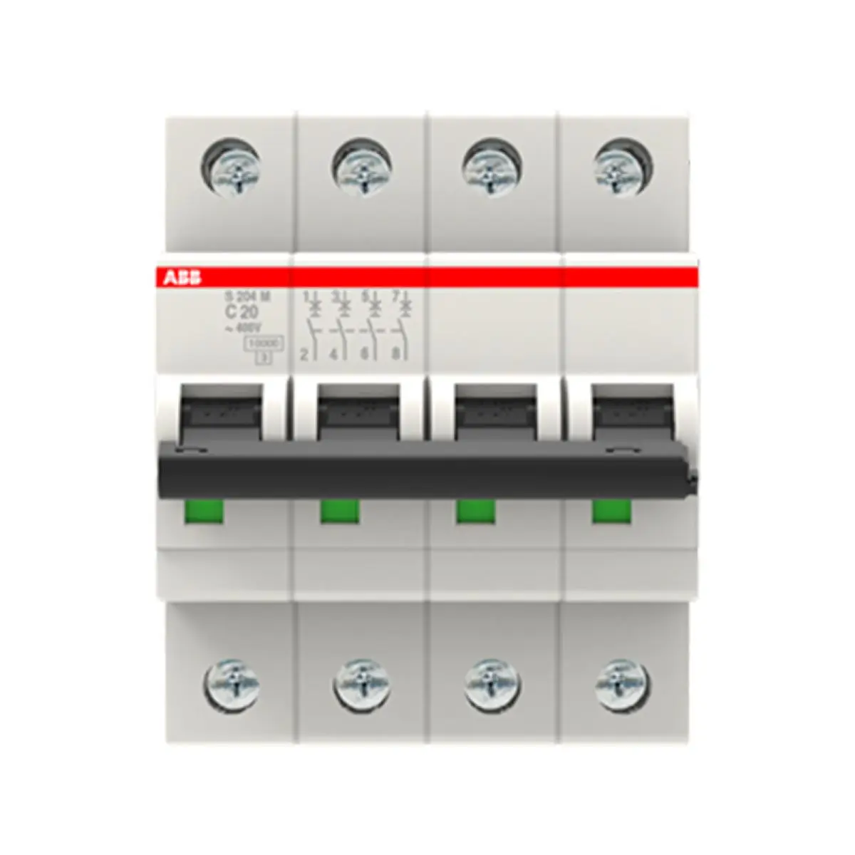 3 pcs 10111880 S204M-C20 2CDS274001R0204 Miniature Circuit Breaker - S200M - 4P - 20 A - C - (AC) 10 kA