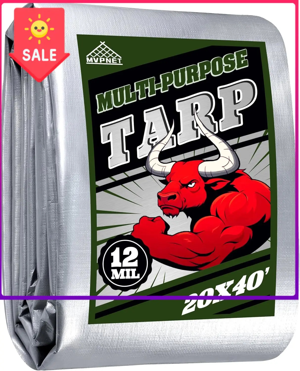 20x40Ft Waterproof Tarp 12mil UV Resistant Tear-Proof Green&Silver