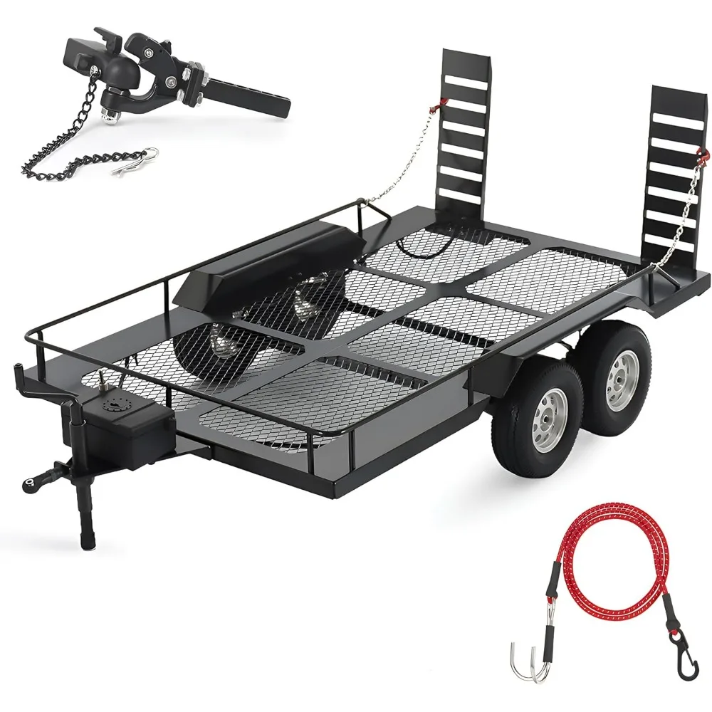 Metal Builder Kit 1/10 RC Trailer with Hitch Mount Receiver  for Crawler Cars Axial SCX10 D90 Wrangler TRX4 TRX6 Redcat GEN8