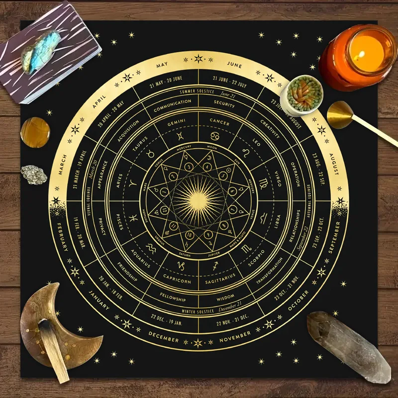 VIKAMA Moon Flower Double Dancer Tarot Tablecloth, Crescent Moon Starlight Lotus Ritual Mat, Sacred Spiritual Background Cloth