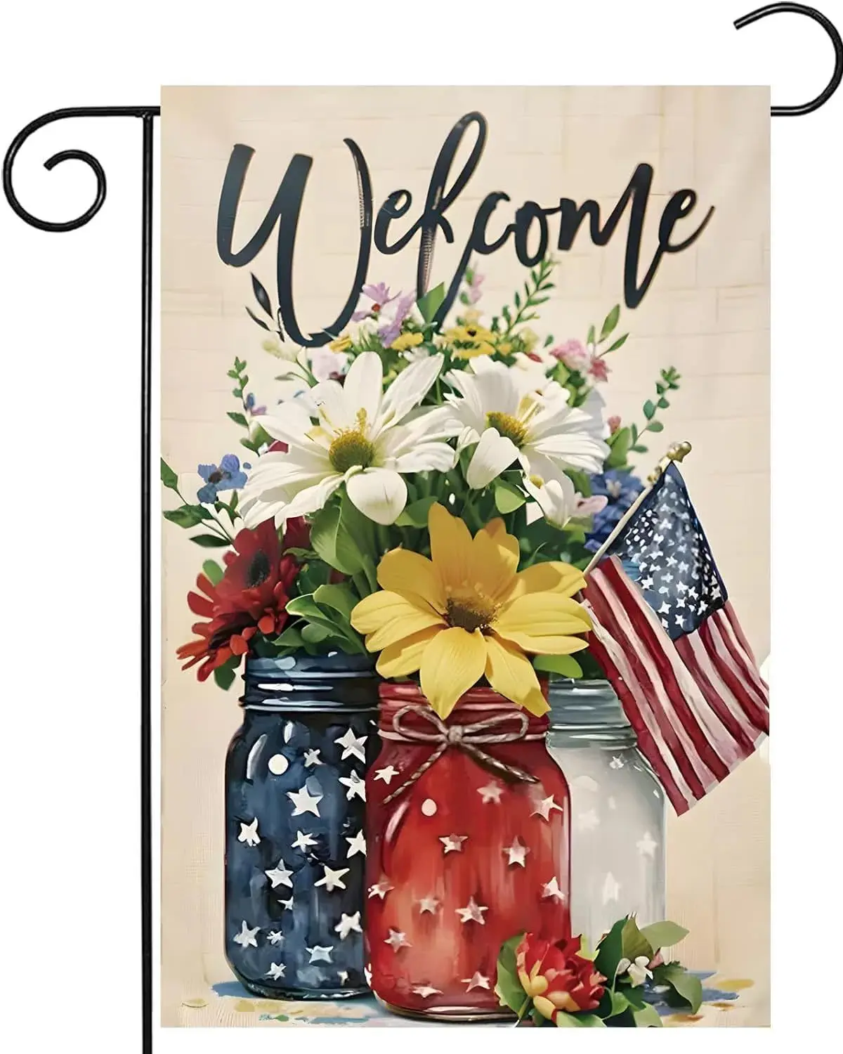 4th of July Garden Flag 12x18 Inch 1 Pack, Sided Burlap Patriotic Outdoor Decor for Independence Day & Memorial Day xxl