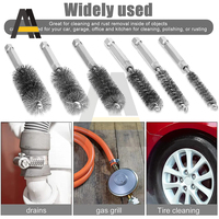 6Pcs Stainless Steel Steel Bore Brush With Handle Washing Polishing Tools Twisted Wire Borebrush 8-19mm 1/4 6.35mm Hex Shank