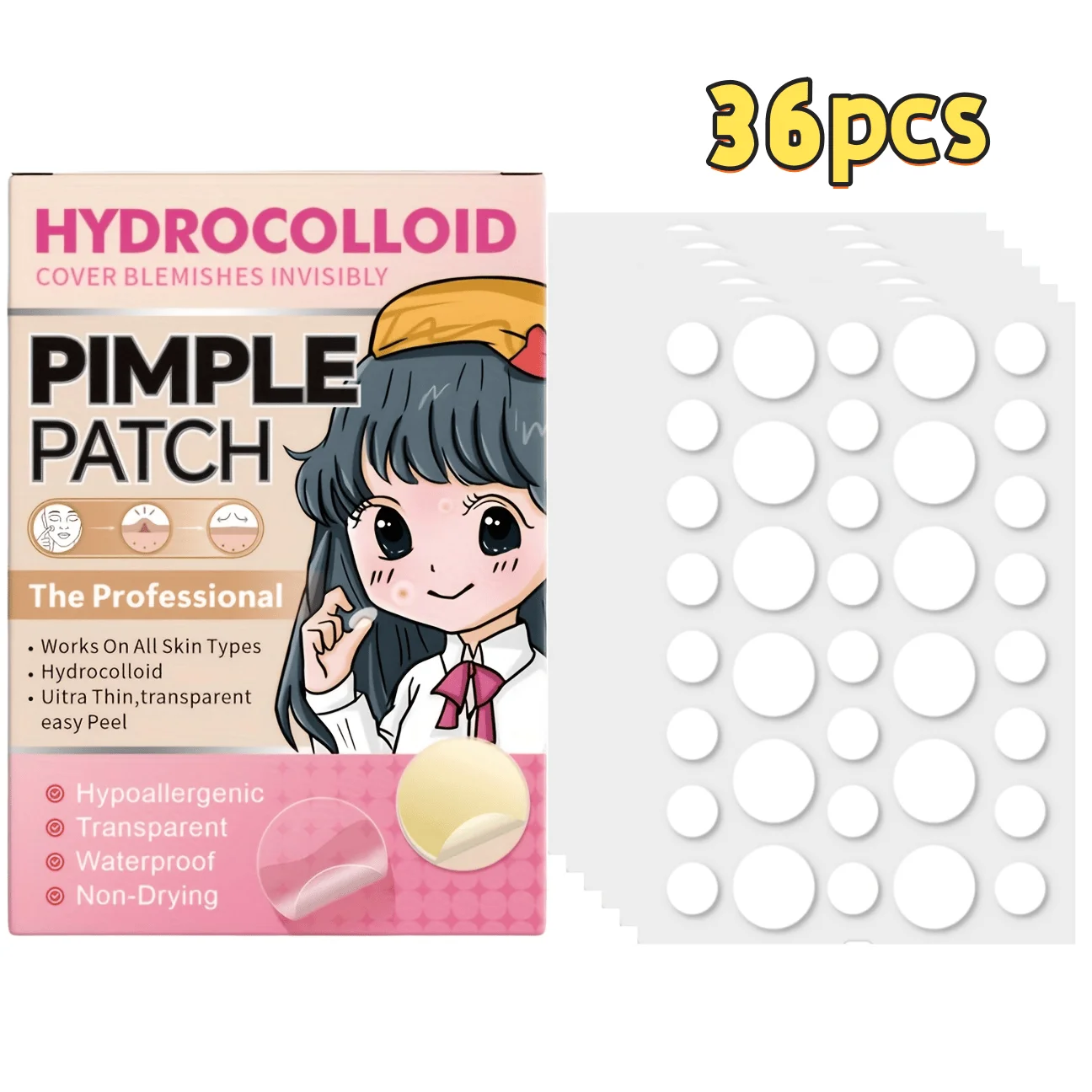 36 patchs hydrocolloïdes contre l'acné – autocollants de boutons invisibles pour un soulagement rapide des imperfections, apaise la peau.