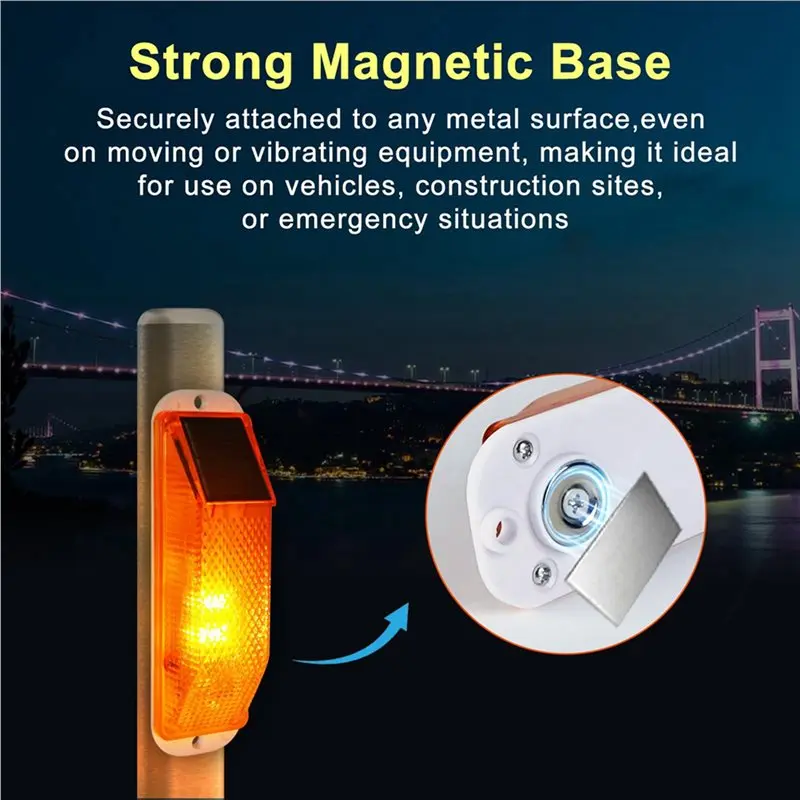 Solar Warning Lights, Bright Solar Strobe Lamp Magnetic Base, Waterproof LED Beacon Safety Light Outdoor 8 Pack Yellow-[ToolMr