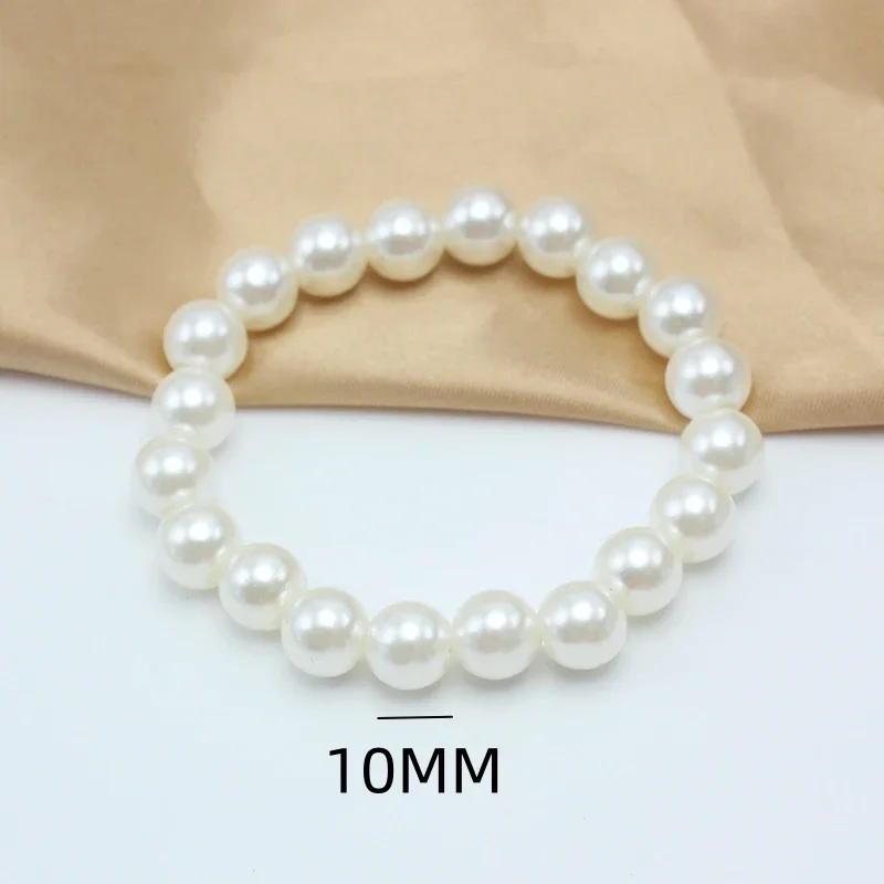 Trend 4-10mm Beige Imitation Pearl Beads Free Adjust Elastic Bracelet for Women Various Sizes Customizable Wedding Gift