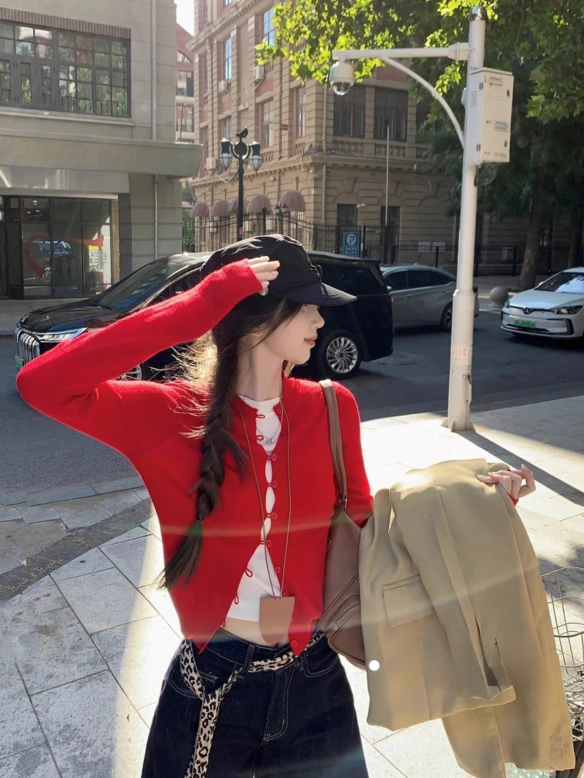 

Red Design Long Sve Knitted Sweater Women Early Autumn Inner Wear Slimming ort Sle Base irt Korean Sle Button Detail