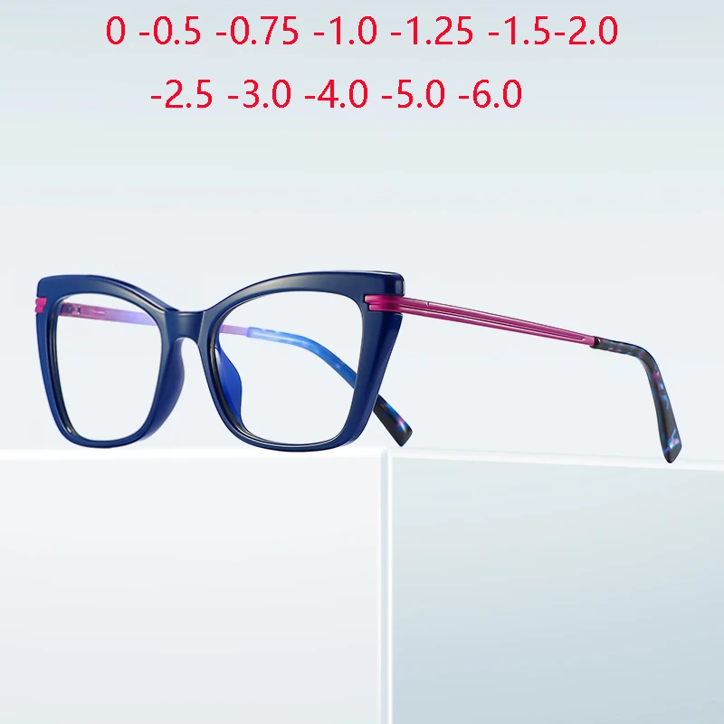 

Blue Light Blocking Women Cat Eye Prescription Glasses For The Nearsighted TR90 Student Myopes Lunettes 0 -0.5 -0.75 To -6.0