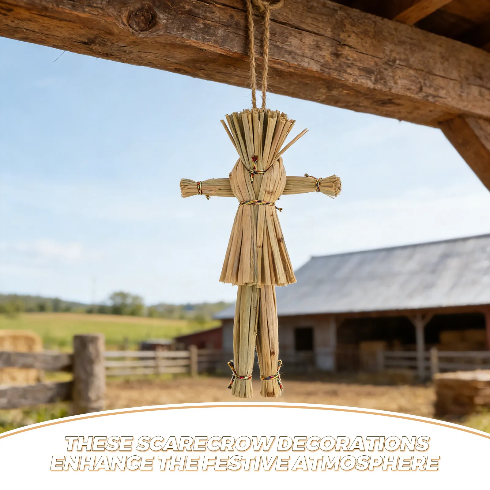 2Pcs Scarecrow Decorations Handwoven Straw 20Cm Autumn Harvest Yard Ornaments Seasonal Thanksgiving Garden Porch Decor Outdoor