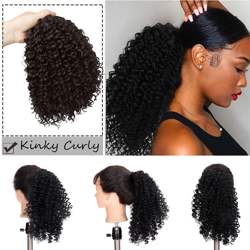 Short Afro Kinky Curly Drawstring Ponytail Extension 12Inch Puff Ponytails Synthetic Fluffy Hairpiece for Black Women Daily Use