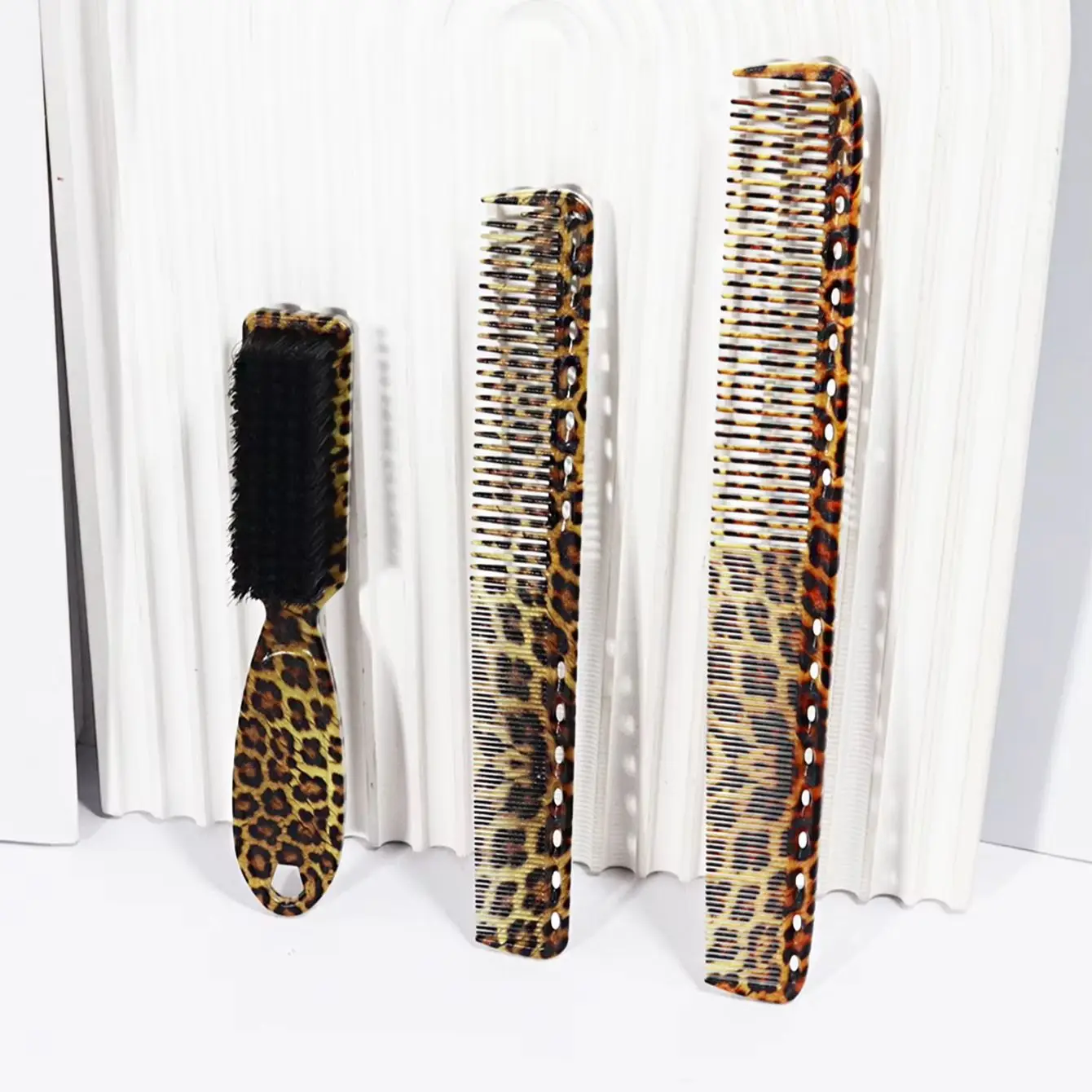 

3pcs hair brush set, leopard print beard brush, wide toothed fine toothed comb, anti-static comb, special for real hair wigs