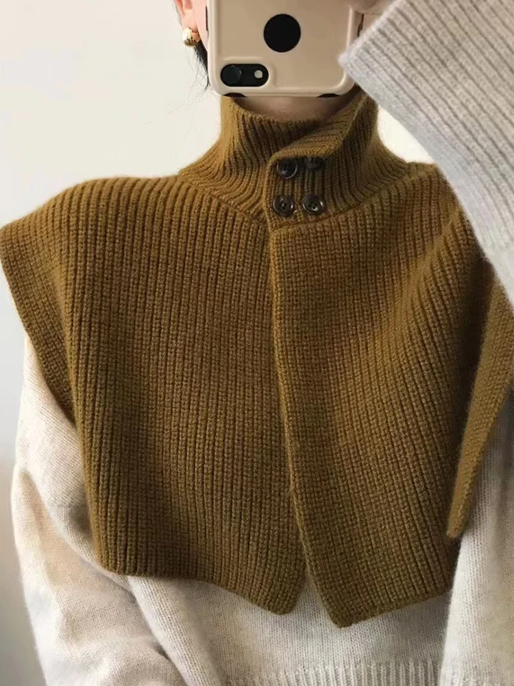 

Женский вязаный шарф с запахом на плечах, высокий воротник на пальто, теплый цвет, свитер, шарф, осенняя верхняя одежда, модный тренд