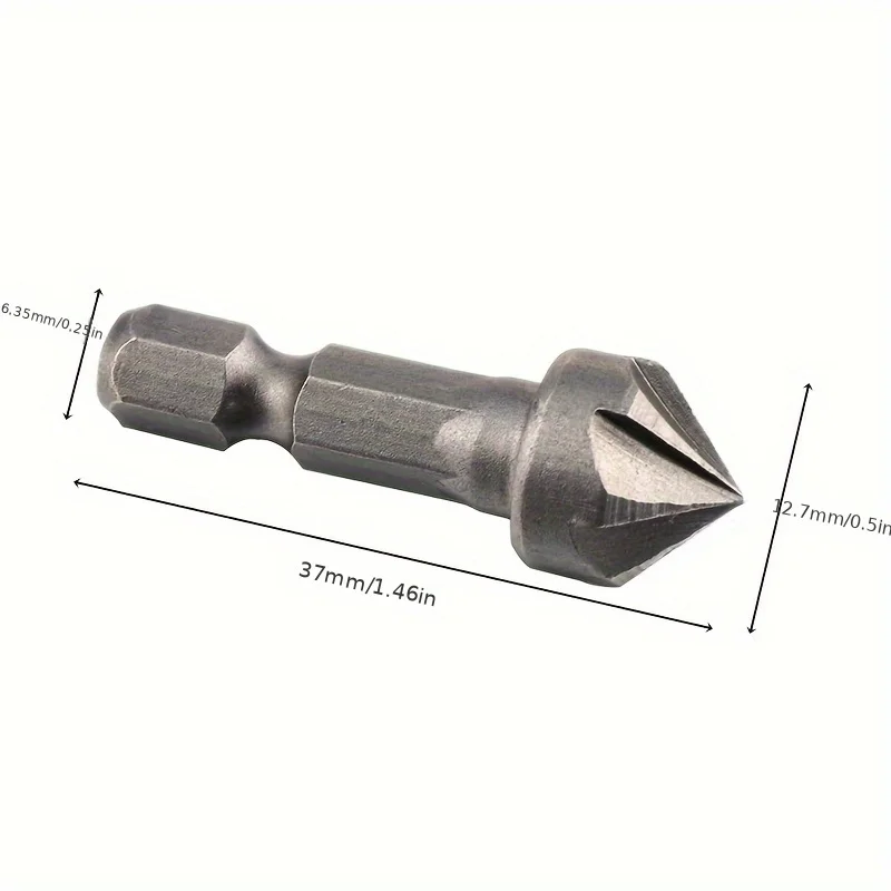 2X Small Hexagonal Handle Five Edge Chamfering Tool Chamfering Cutter Woodworking Hole Opener Spot Facer Reaming Tool Drill Bit